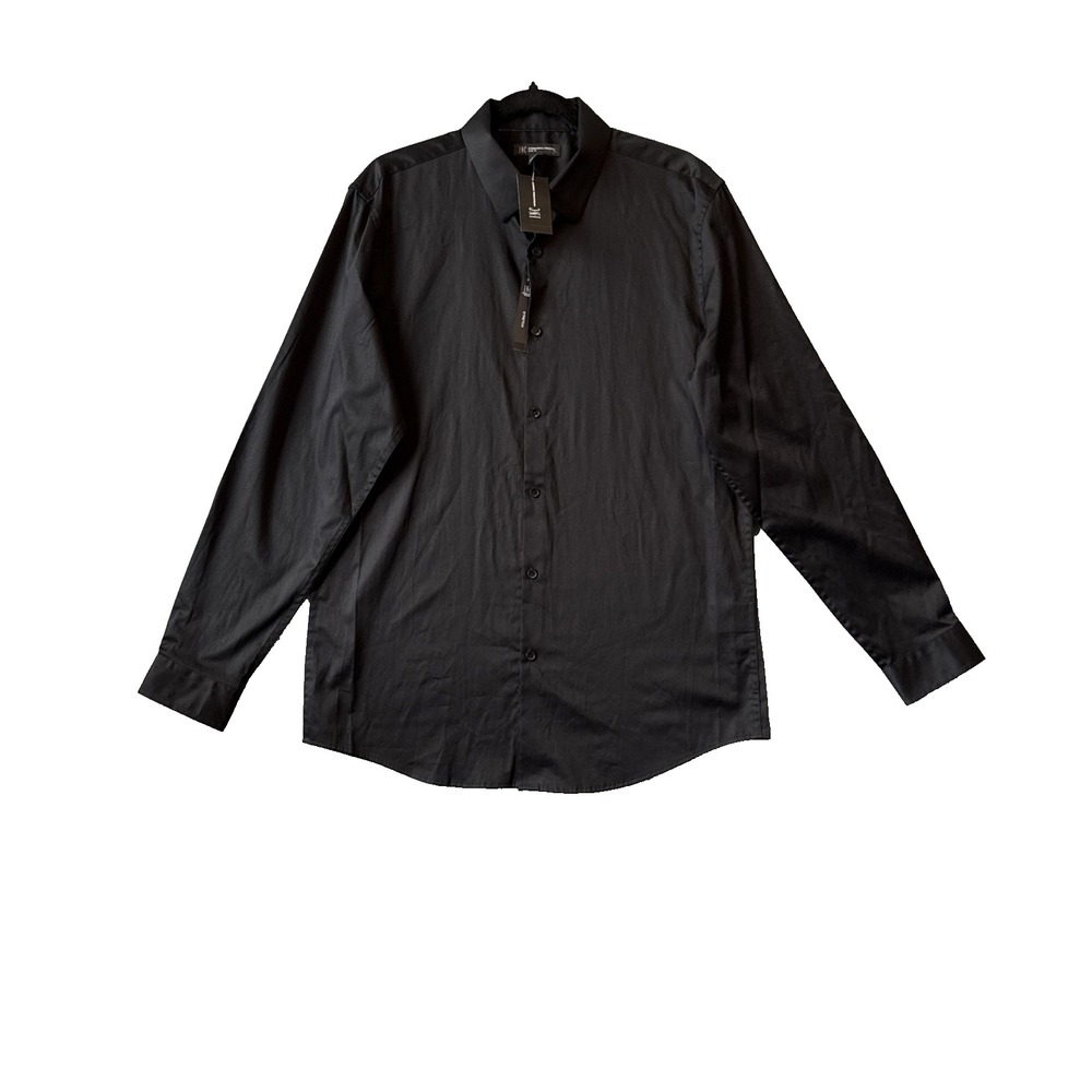 INC International Concepts NWT Black Dress Shirt L Slim Fit Stretch Cotton Large